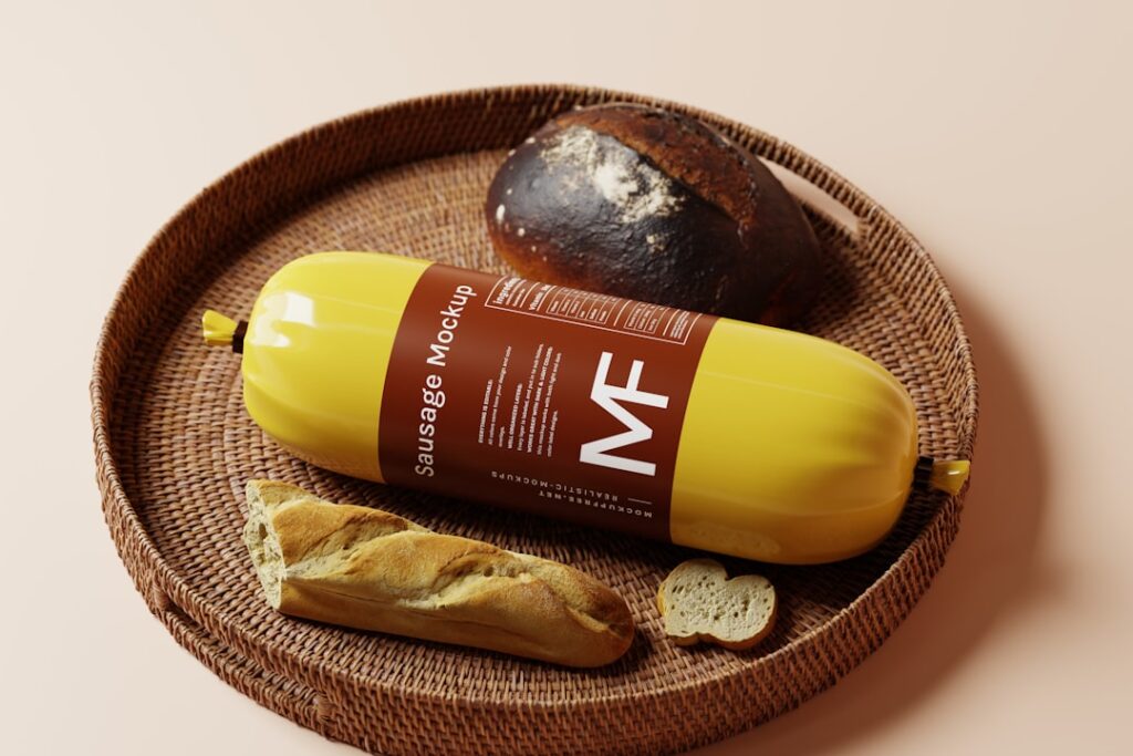 a bottle of mustard next to bread on a plate